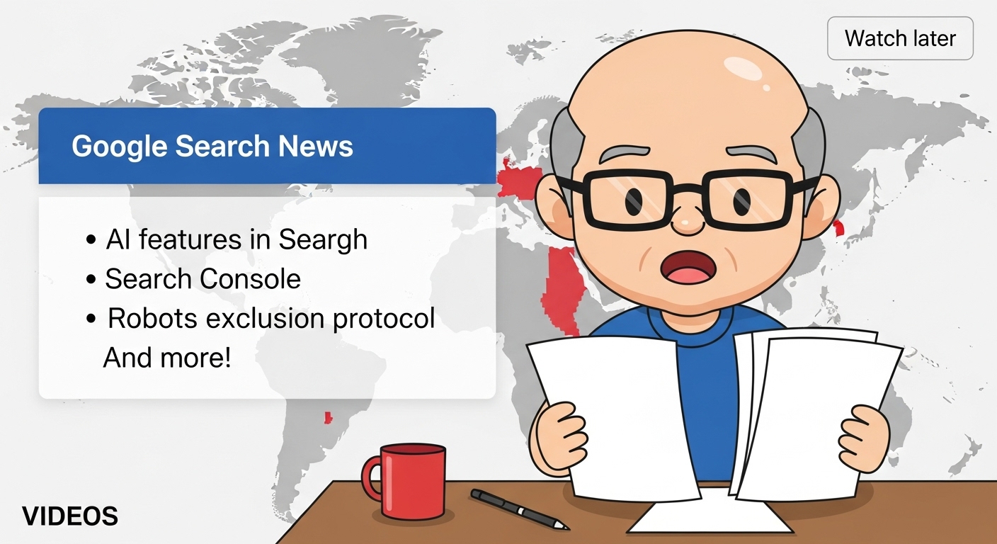 cartoon graphic of John Mueller delivering Google Search News